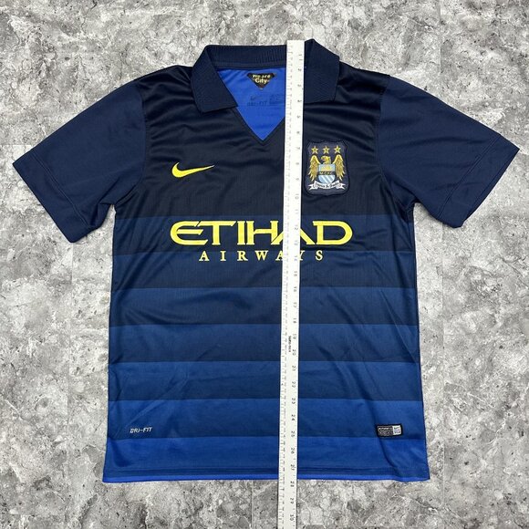 Manchester City 2014-2015 Nike Soccer Jersey Size M Dri-Fit MCFC Quique #9 Blue - Picture 5 of 6